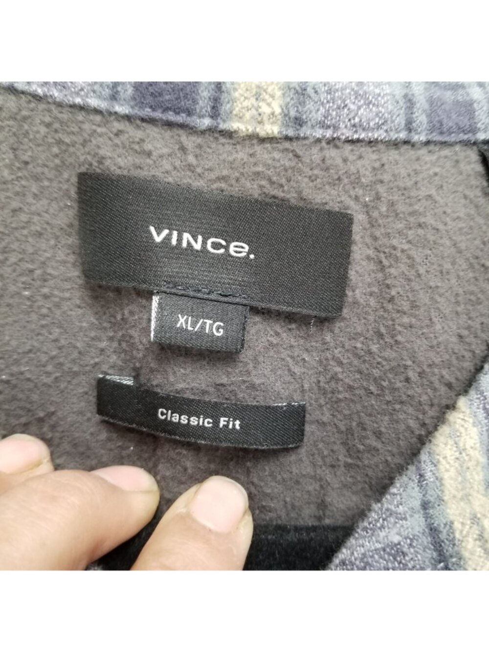 Vince Shirt Mens Large Gray Plaid Lined Flannel Button Up Classic Fit Shacket *R - Picture 2 of 10